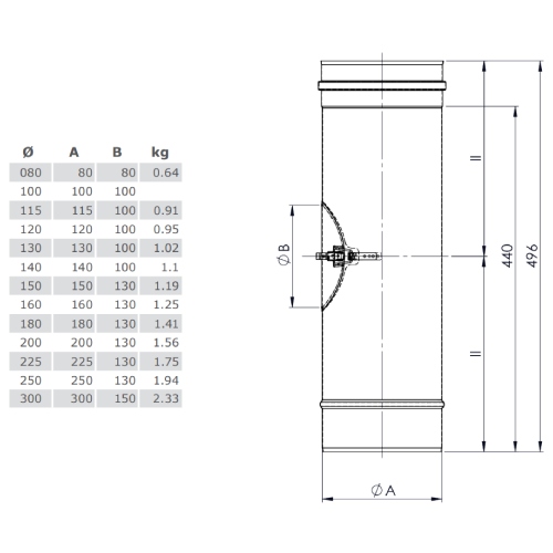 Revisionselement 500 mm - einwandig - Tecnovis TEC-EW-SILVER