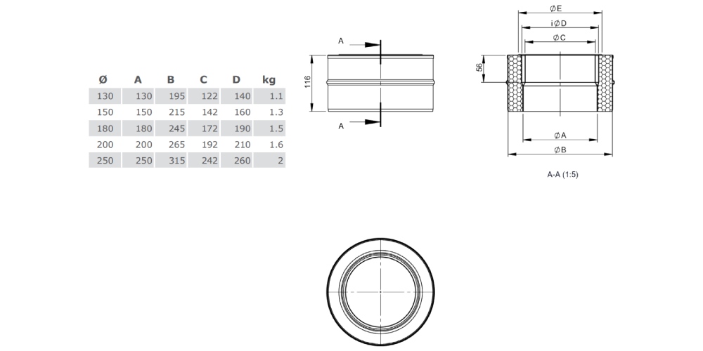 Übergang TEC-EW-Classic / TEC-DW-Design mit integriertem Wandfutter, gerade für TEC-Stahl - doppelwandig - Tecnovis TEC-DW-Design
