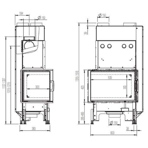 Austroflamm Eckkamin 63x40x42K 2.0 Kamineinsatz 8 kW Drehtür