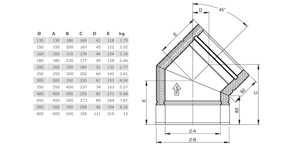 Winkel 45° starr - doppelwandig - Tecnovis TEC-DW-Standard