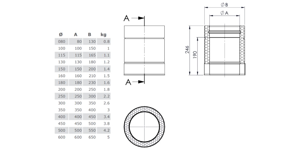 Längenelement 250 mm - doppelwandig - Tecnovis TEC-DW-Standard