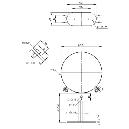 Wandhalter Design Plus 50 bis 150 mm, Altkupfer lackiert für Tecnovis TEC-DW-Classic