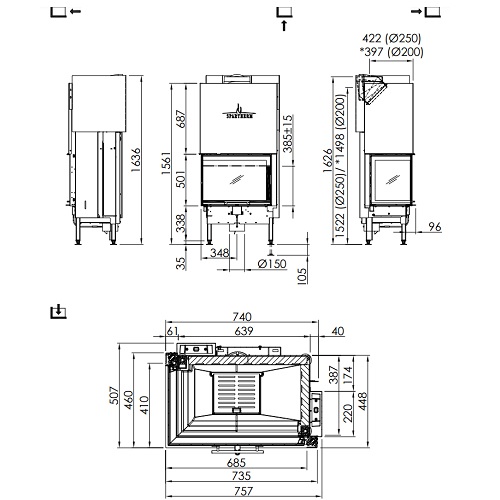 Spartherm Varia 2L-68h Kamineinsatz 9,6 kW Eckkamin Schiebetür