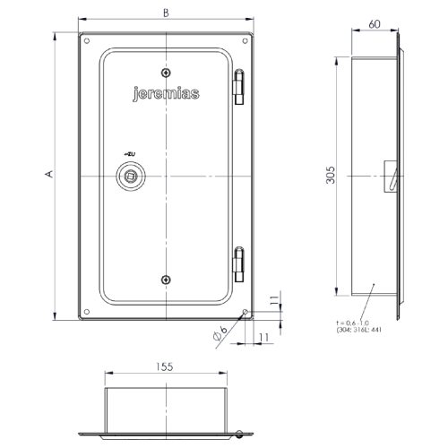 Edelstahlkamintüre 300 x 150 mm mit Schiebestutzen - einwandig - Tecnovis TEC-EW-Classic