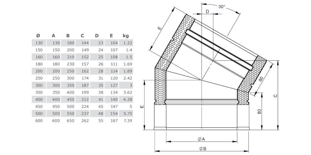 Winkel 30° starr - doppelwandig - Tecnovis TEC-DW-Standard