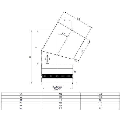 Pelletofenrohr - Winkel 30° starr - schwarz lackiert - Tecnovis TEC-Pellet