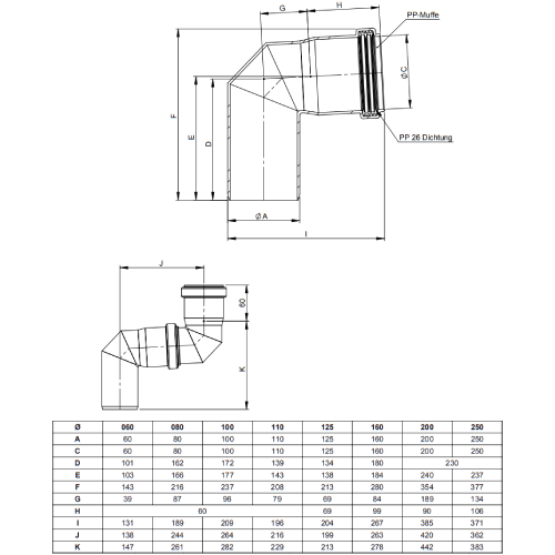 Winkel 87° starr - einwandig - Tecnovis TEC-PPS