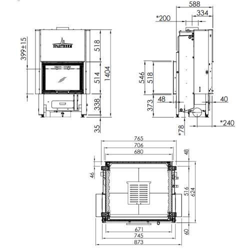 Spartherm Varia FDh H²O Kamineinsatz 10 kW Schiebe-/Schiebetür Durchsicht wasserführend