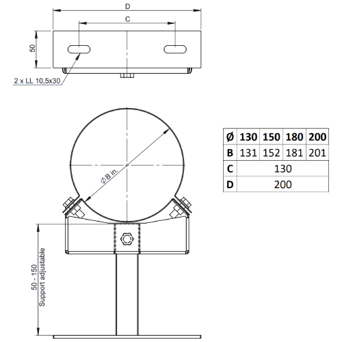 Wandhalter verstellbar 50-150 mm - doppelwandig - Tecnovis TEC-DW-NOIR