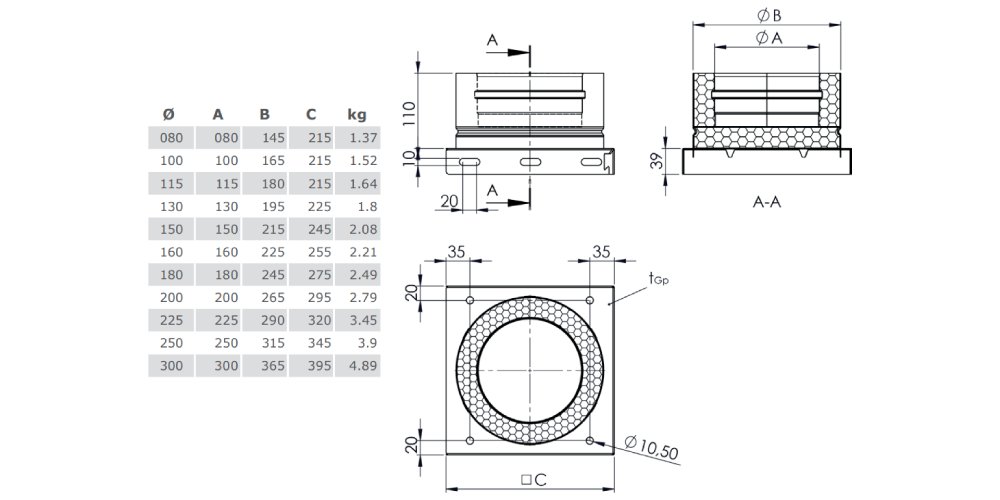 Grundplatte geschlossen aus Kupfer - doppelwandig - Tecnovis TEC-DW-Classic