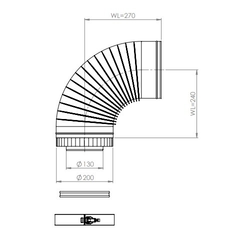 Bogen 90° gerippt Ø200/130 mm - DRU LAS ES-I 200/130