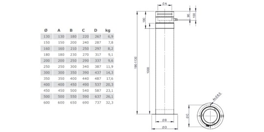 Teleskopstütze 190 - 1130 mm inkl. Teleskopkopf - doppelwandig - Tecnovis TEC-DW-Standard
