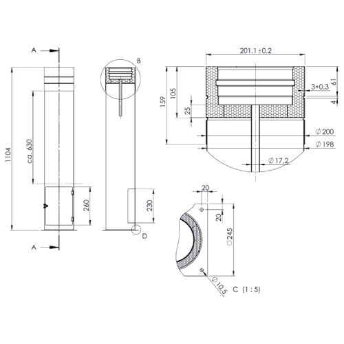 Teleskopstütze 480 - 1120 mm inkl. Teleskopkopf - doppelwandig - Tecnovis TEC-DW-Standard