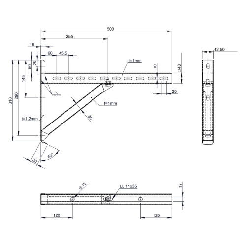 Wandstütze & Querträger Typ II 500 mm - doppelwandig - Tecnovis TEC-DW-Design