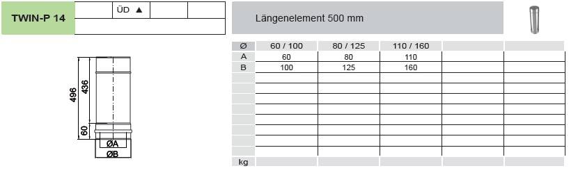 Längenelement 500 mm - konzentrisch für Tecnovis TEC-LAS-PP