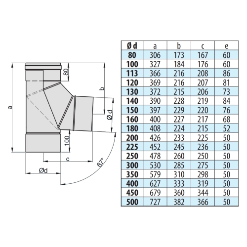 Bogen 87° mit Stützfuß im gleichen Durchmesser - einwandig - eka edelstahlkamine complex E