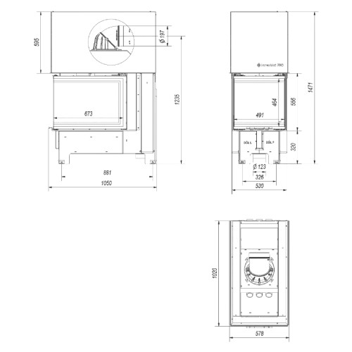 Kratki NBU 500/700 Kamineinsatz 11 kW Schiebetür
