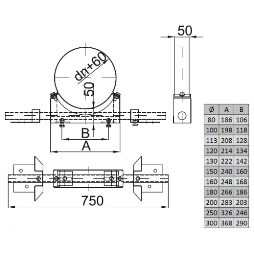 Sparrenbefestigung drehbar inkl. Wandhalterung 50 mm - doppelwandig - Reuter DW-Systeme