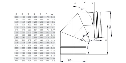 Winkel 87° starr - einwandig - Tecnovis TEC-EW-Classic