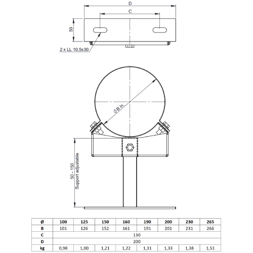 Wandabstandshalter verstellbar 50 - 150 mm für Tecnovis TEC-LAS Systeme