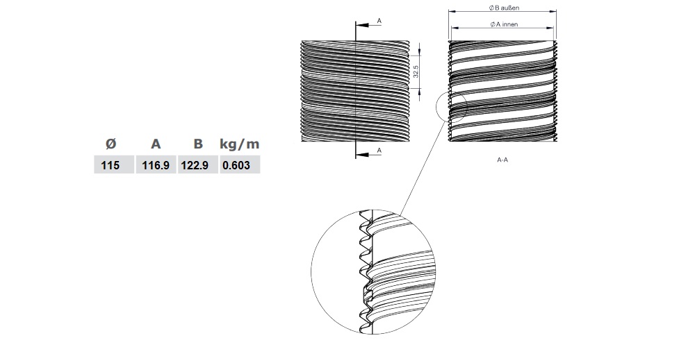 Flexrohr doppellagig Ø 115 mm, Edelstahl Tecnovis TEC-FLEX