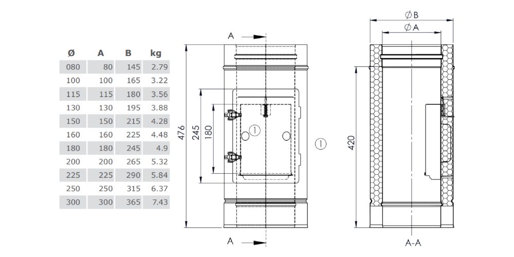 Reinigungselement Design Plus für Festbrennstoffe (Außenbereich) aus Kupfer - doppelwandig - Tecnovis TEC-DW-Classic