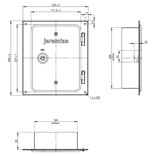 Edelstahlkamintüre 210 x 140 mm mit Schiebestutzen 60 mm gerade - einwandig - Tecnovis TEC-EW-Classic