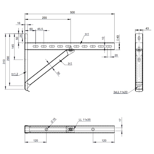 Wandstützen & Querträger Typ II 500 mm für Tecnovis Systeme