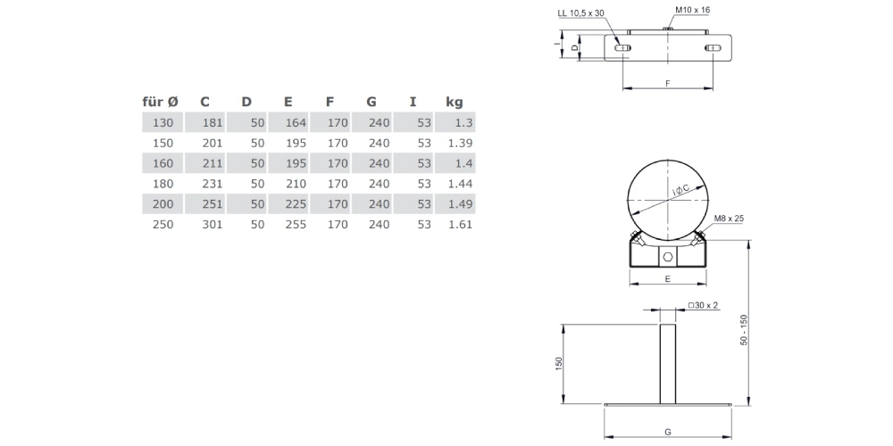 Wandabstandshalter verstellbar 50 - 150 mm - doppelwandig - Tecnovis TEC-DW-Standard