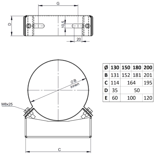 Wandhalter 50 mm - doppelwandig - Tecnovis TEC-DW-NOIR