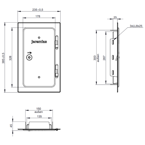 Kamintür 300 mm x 150 mm Edelstahl für Tecnovis TEC-EW-Classic