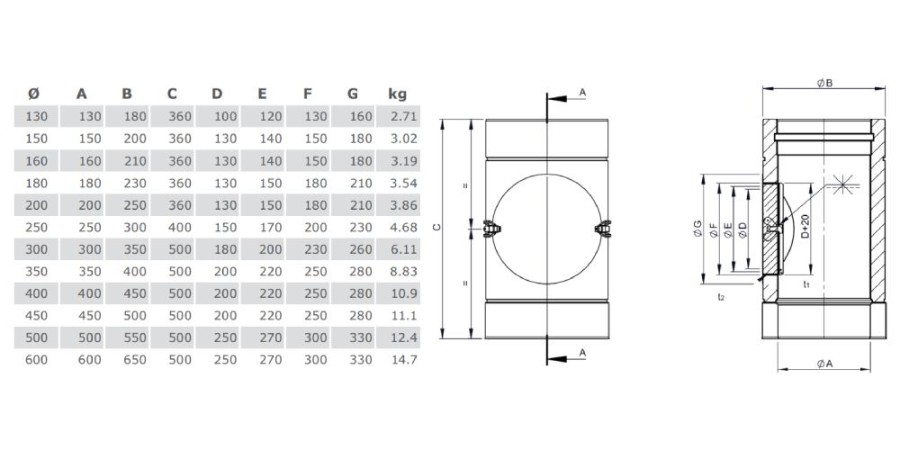 Längenelement mit Revision (nur für Verbindungsleitung) - Tecnovis TEC-DW-Standard