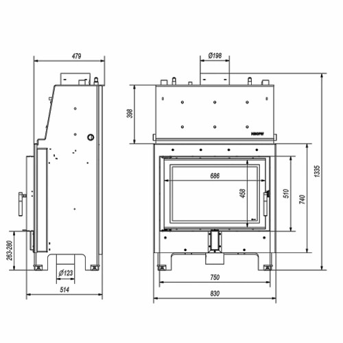 Kratki MBO Kamineinsatz 15 kW wasserführend