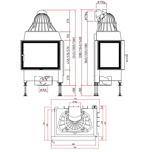 SCHMID Ekko L 67(45) s Kamineinsatz 9 kW Drehtür (mit Steg)