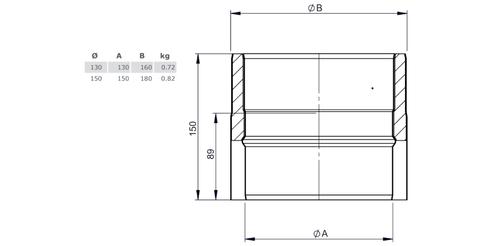 Ofenrohr - doppelwandig - Längenelement 150 mm gussgrau - Tecnovis TEC-Protect