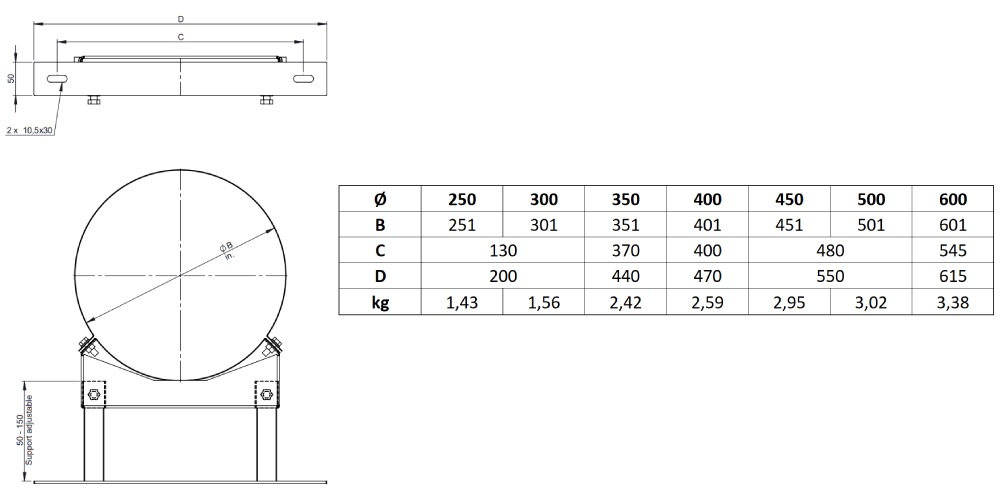 Wandabstandshalter verstellbar 50 - 150 mm für Tecnovis TEC-DW-Classic und TEC-DW-Silver