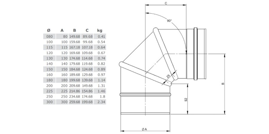Winkel drehbar 0 - 90° - einwandig - Tecnovis TEC-EW-Classic