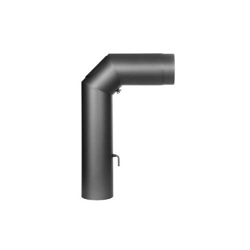 Ofenrohr - Winkelrohr (Schenkellänge 450/700 mm) mit Tür und Klappe gussgrau - Tecnovis TEC-Stahl