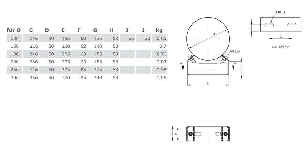 Wand- und Deckenabstandshalter starr 50 mm - doppelwandig - Tecnovis TEC-DW-Design