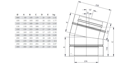 Winkel 15° starr - doppelwandig - Tecnovis TEC-DW-Silver