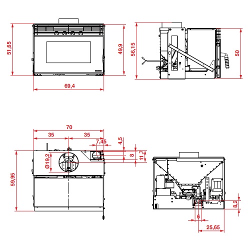 Palazzetti A70 Pellet Kamineinsatz 9 kW      