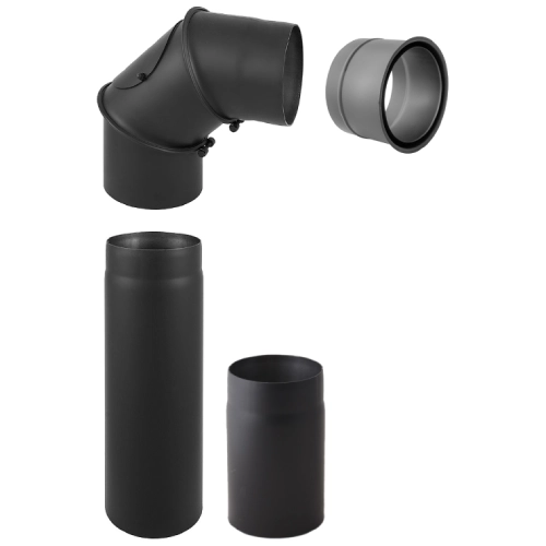 Ofenrohr - Anschluss-Set 150 mm - Kamineinsatz-Kaminbausatz - schwarz - Reuter Ferrum