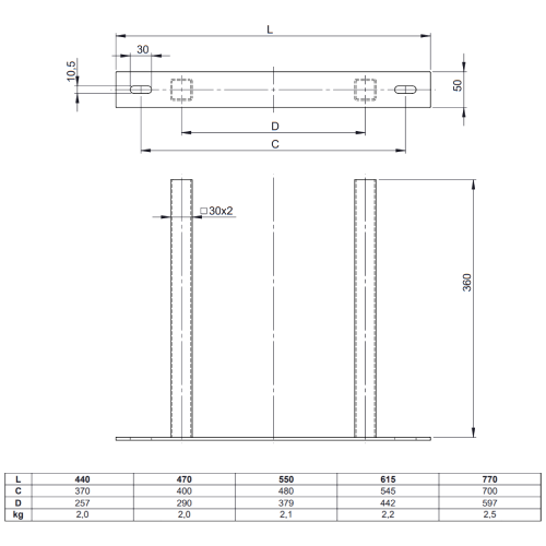 Wandteil von DW24, für Wandhalter 250 - 360 mm - doppelwandig - Tecnovis TEC-DW-CLASSIC