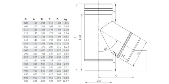 T-Anschluss 60° mit Wassernase - einwandig - Tecnovis TEC-EW-Classic