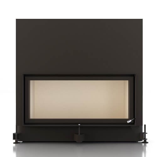 Brunner Architekturkamin 45/101 Schiebetür Warmluftaufsatz seitlicher Abgang Kamineinsatz 14 kW