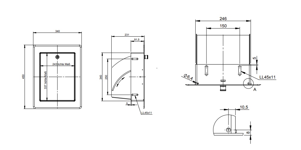 Einwurftüre 340 x 450 mm mit Türschloss, weiß lackiert - Tecnovis Wäscheabwurfschacht