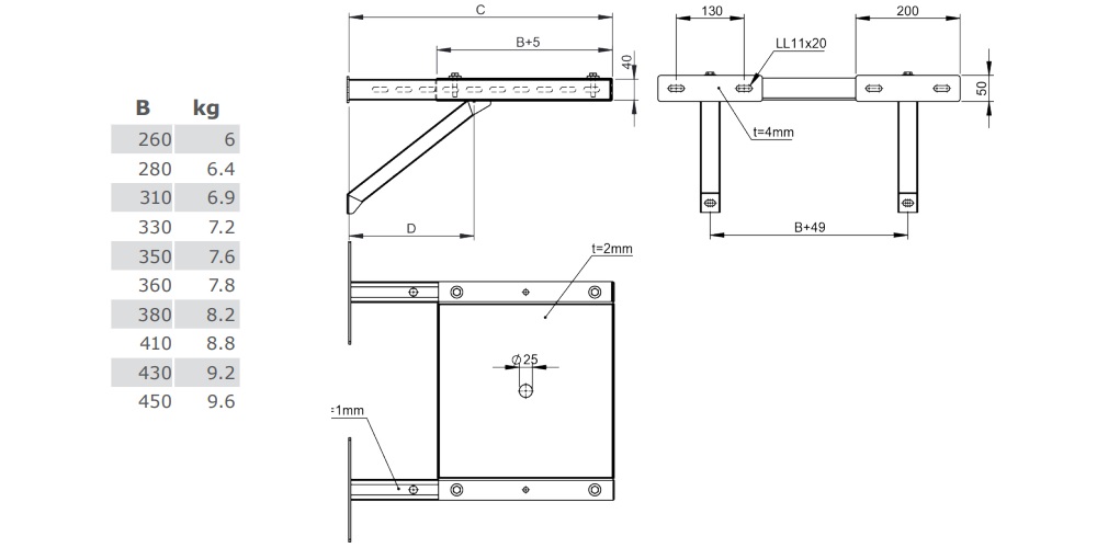 Leichtbauschornstein - Konsole mit Grundplatte 500 mm - Tecnovis TEC-LS-A