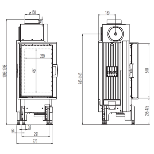 Austroflamm Eckkamin 38x38x57 K 2.0 Kamineinsatz 5 kW Drehtür