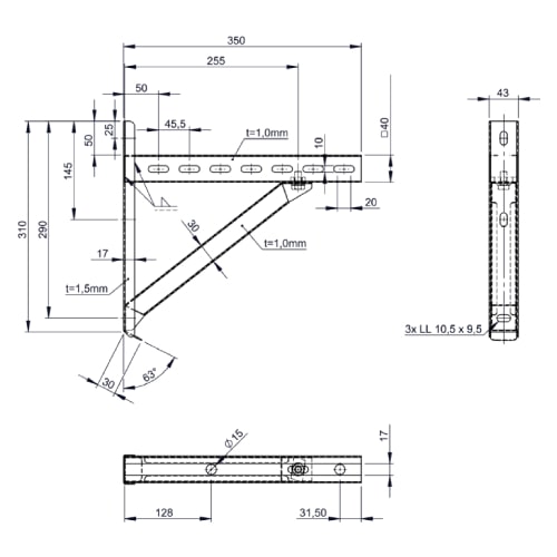 Wandstützen & Querträger Typ I 350 mm für Tecnovis Systeme