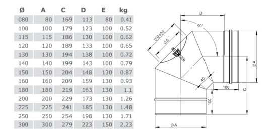 Winkel 90° starr mit Revisionsöffnung - einwandig - Tecnovis EW-SILVER